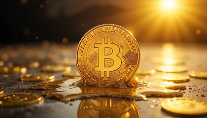 Melting Bitcoin Cryptocurrency Gold Coin Digital Currency Finance