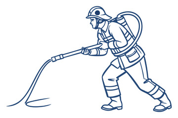 Fototapeta premium Action Firefighter Illustration Line Art