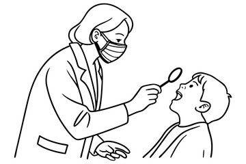 Dental Checkup Scene in One Line Drawing