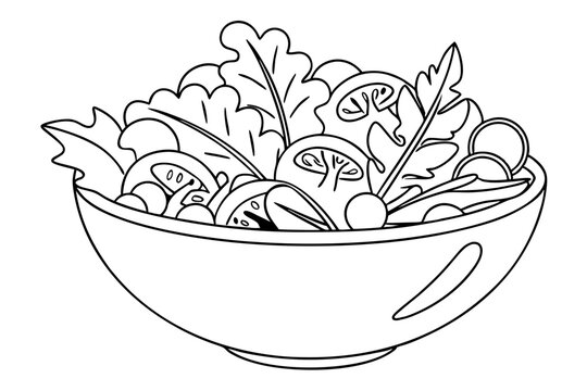 Naklejki Salad Bowl Filled with Greens Line Drawing