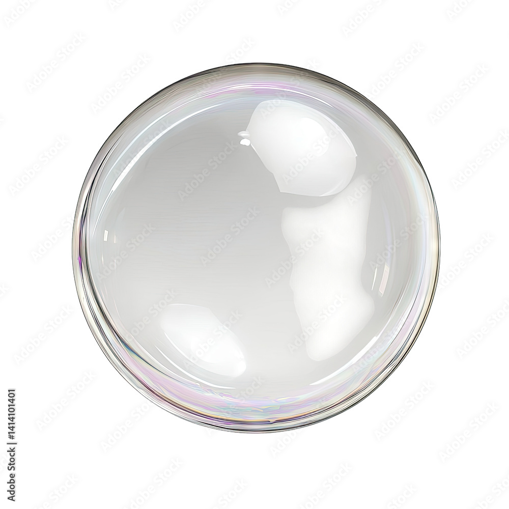 Poster a clear spherical soap bubble reflecting light showcasing a smooth surface with subtle iridescence i