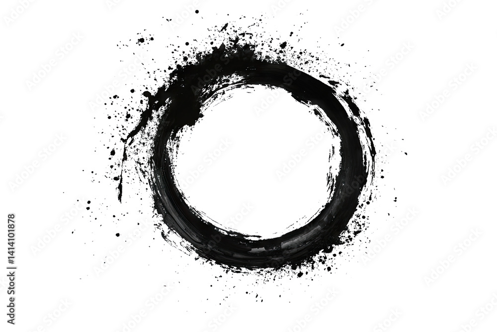 Poster a circular black ink splash on a white background symbolizing simplicity and balance often used in a