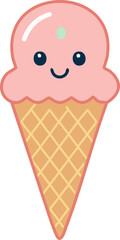 Minimal vector icon of cheerful ice cream with face, pastel colors, cute and cheerful design, ideal for food packaging or kids menu