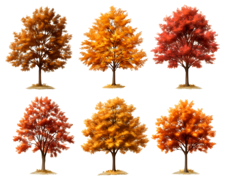 Autumn tree yellow,  orange colors png element set on transparent background, PNG

