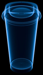 3D Hologram of a Reusable Coffee Cup Isolated on Black Background