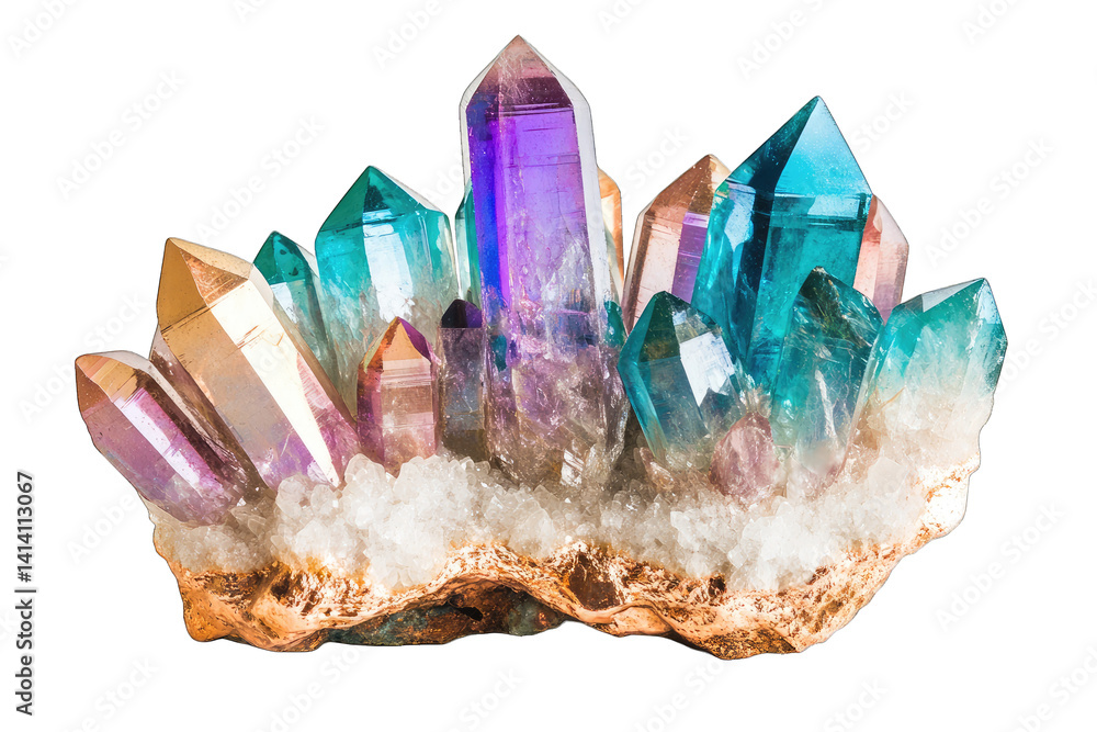 Aufkleber a vibrant cluster of multicolored crystals showcasing sharp points and a shimmering surface set agai