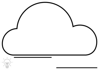 Clean cloud outline with parallel horizontal lines and light bulb symbolizing creativity, innovation, and online data. Ideal for cloud computing, storage, innovation, brainstorming, simplicity