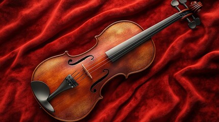Fototapeta premium Violin on Red Velvet