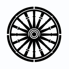 Fototapeta premium very simple flat and single minimalist Wagon Wheel Hub Silhouettes in black on a white background