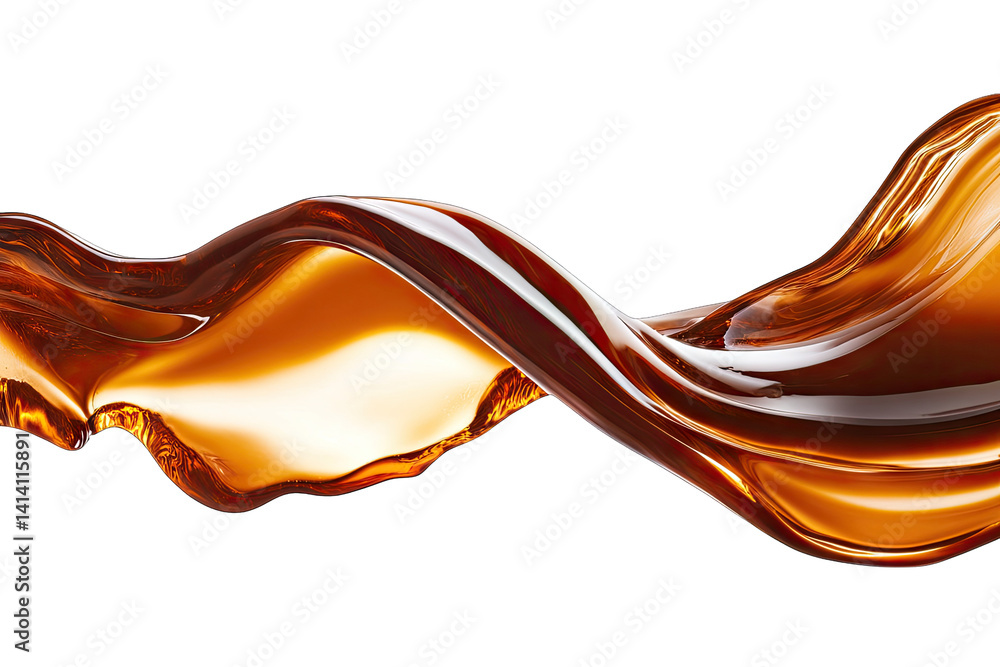 Poster a flowing amber liquid creates a smooth wavy shape against a white background suggesting richness an