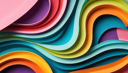 Vibrant and dynamic abstract paper art featuring swirling lines and layers of colorful shapes. This image evokes creativity and modern design aesthetics.