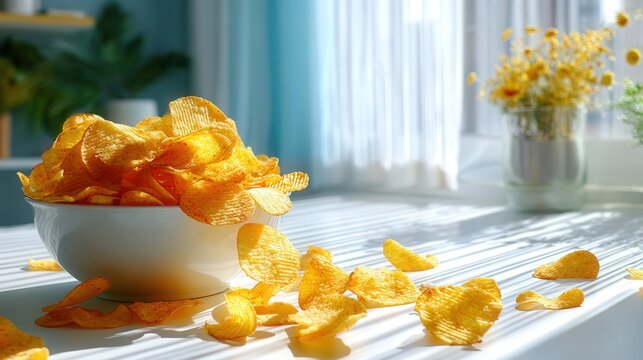 A delicious bowl of crispy tortilla chips perfectly positioned for snacking at a party or gathering with friends
