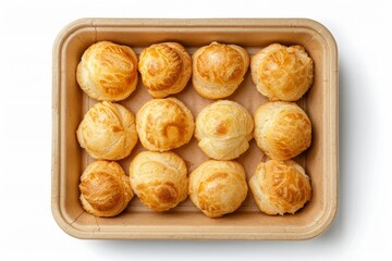 Freshly Baked Golden Pastries in a Wooden Tray Displayed Neatly