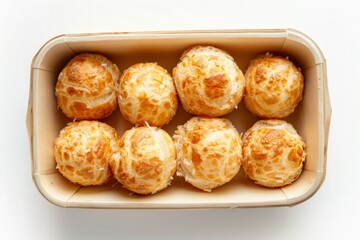 Freshly Baked Golden Cheese Puffs in a Wooden Tray Display