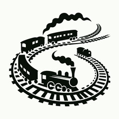  very simple flat and single minimalist Toy Train Track Silhouettes in black on a white background 
