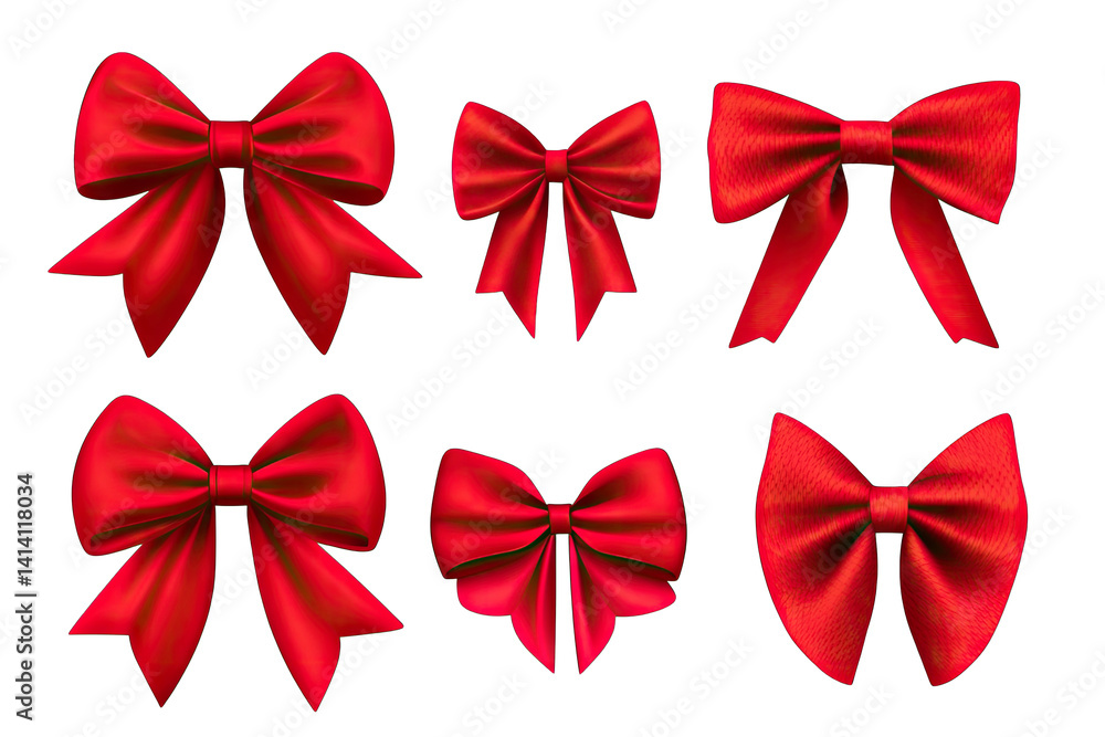 Poster six different styles of red bows each varying in size and design ideal for decorations gifts or craf