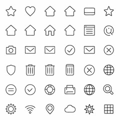 A large set of minimalist line icons for digital and communication tools