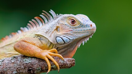 Fototapeta premium Close up detailed iguana reptile pale yellow orange hues nature wildlife photography