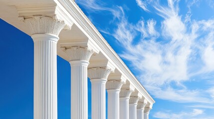 Fototapeta premium White Columns Against a Blue Sky with Cirrus Clouds