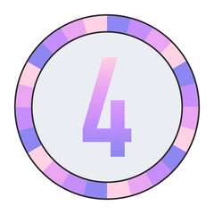 Fototapeta premium Stylized number “4” in Purple-Pink Gradient with Pastel Pink-Blue Ring on Dark Background, enclosed in a black frame.