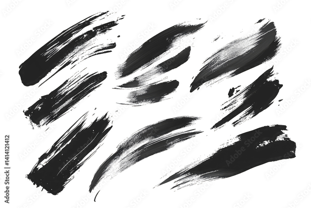Poster collection of black and white brush strokes showcasing various artistic textures and patterns suitab