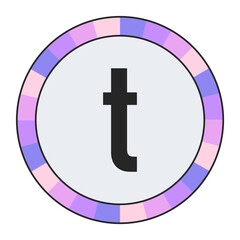 Obraz premium Modern Monogram lowercase Letter t in Black with Soft Pastel Pink and Blue Circular Frame on Light Gray, enclosed in a black frame.