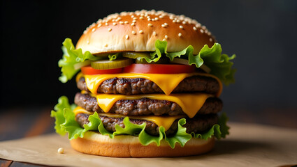 Delicious Double Cheeseburger with Melted Cheese and Fresh Toppings