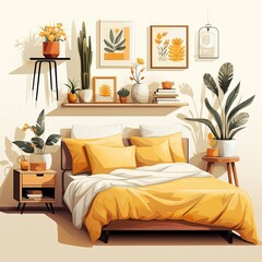 Contemporary Vector Illustration of Bedroom in Flat Style