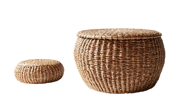 Round woven stool made from natural fiber
