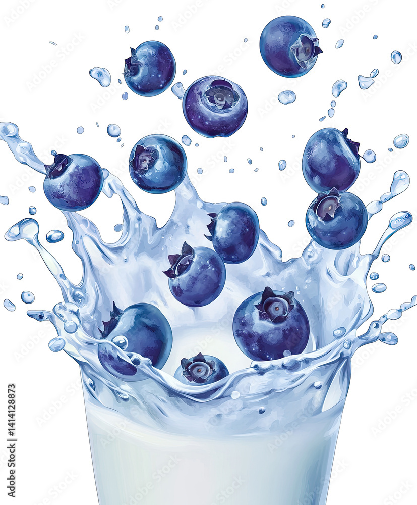 Aufkleber a splash of blueberries falling into a glass of milk creating a visually appealing scene that emphas