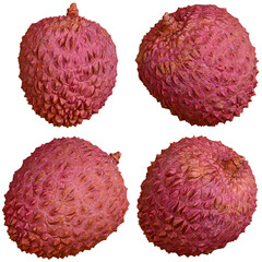 Four different angles of a 3D Lychee Fruit on Alpha Background