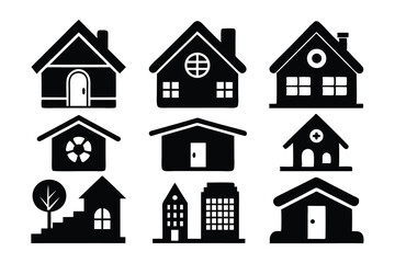 Fototapeta premium black home icon illustration silhouette vector set