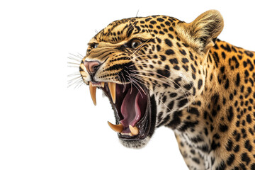 roaring leopard showcasing its fierce expression and sharp teeth emphasizing the beauty and power of wild animal