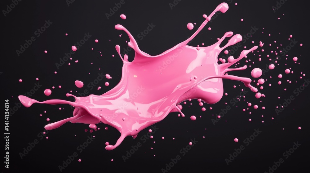 Poster 3d render of liquid paint splash, smooth flowing shape, modern abstract dynamic fluid design.