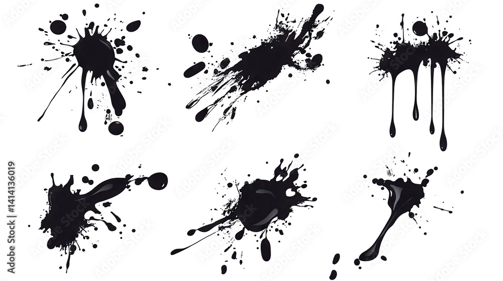 Aufkleber various black paint splashes and drips on a white background showcasing dynamic and expressive shape