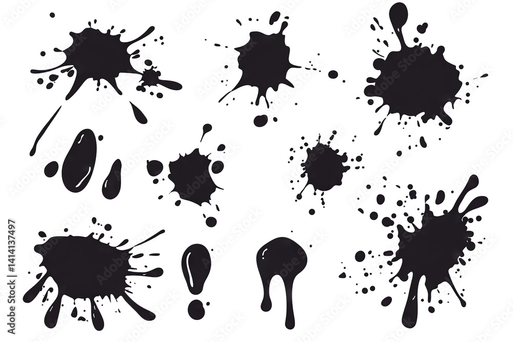 Fototapete various black ink splatters and blobs showcasing different shapes and sizes these graphic elements c