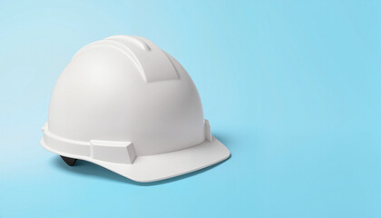Fototapeta premium White safety helmet on a blue background 