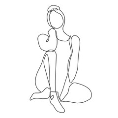 Continuous Line Drawing of Woman in Sitting Pose. One Line Drawing of Woman Silhouette for Minimalist Design. Female Figure Single Line Vector Illustration