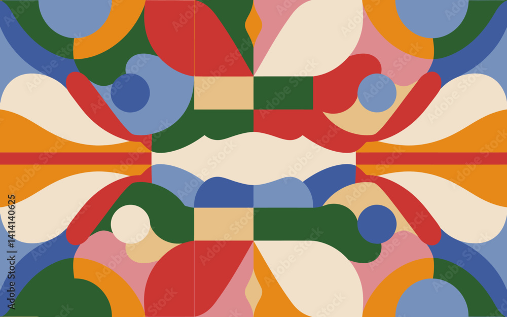 Poster modern abstract geometric seamless pattern with colorful shapes, retro style