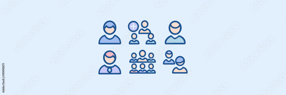 Aufkleber vector ui icon sheet with user profile, group, and add friend icons – great for networking apps, pro