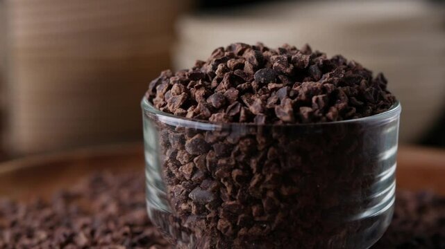 close up Organic Cacao nibs or Cacao chips. 