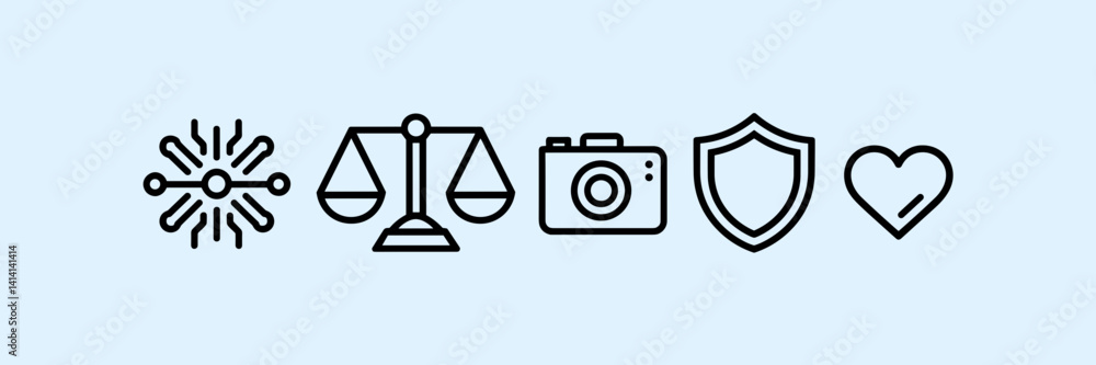Poster minimal vector icons representing ai ethics and transparency – perfect for ethical design templates,