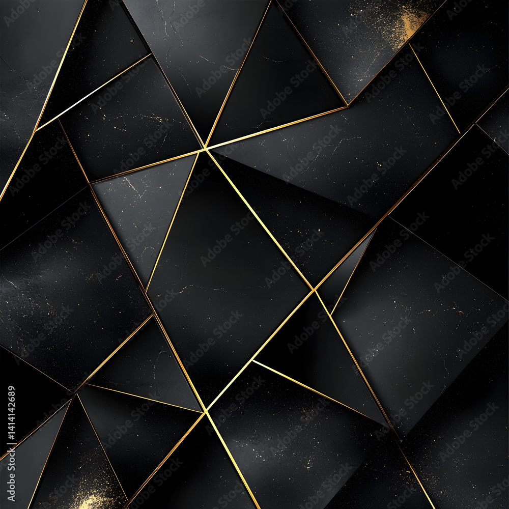 Poster geometric patterns abstract art digital design black background artistic view sleek gold lines