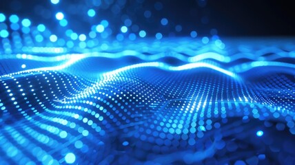 Wonderful picture of blue light wave, sparkling particles scattered across space background, create abstract bokeh effect perfect for designs that aim to evoke a sense of energetic and fantasy. AIG53.