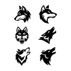 Fox head set silhouette design.Wild animal head icons, vector design, nature background, graphic design.