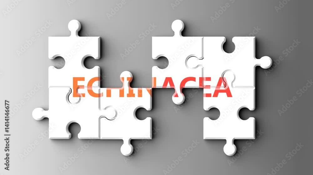 Poster echinacea as a complex topic - pictured as word echinacea on a puzzle pieces to show that echinacea 