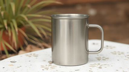 Outdoor metal mug on white background