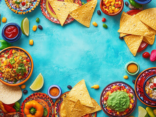 Playful nacho themed Cinco de Mayo background with blank space