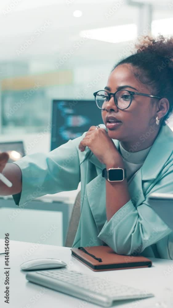 Poster Programming, woman and teamwork with tablet, developer and stylus for debugging on website and app. Business, programmer and people with collaboration for coding, online and research with software