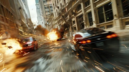 Fast cars explosions city street action